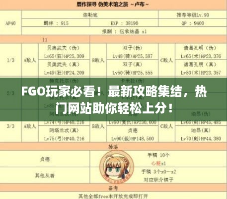 FGO玩家必看！最新攻略集结，热门网站助你轻松上分！