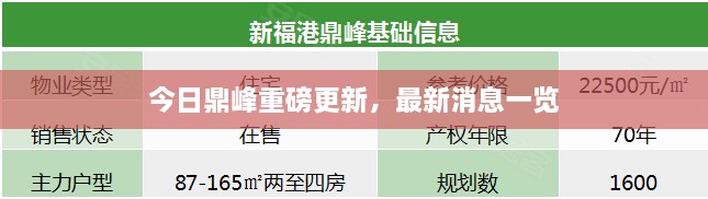 今日鼎峰重磅更新，最新消息一览